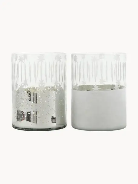 Windlichter-Set Lira, 2-tlg., Glas, Silberfarben, Transparent, Ø 12 x H 17 cm