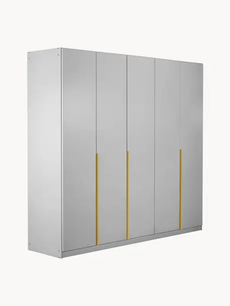 Drehtürenschrank Mia, 5-türig, Holzwerkstoff aus heimischen Hölzern aus nachhaltiger Forstwirtschaft, beschichtet, Grau, Goldfarben, B 226 x H 210 cm