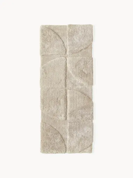 Flauschiger Hochflor-Läufer Jade mit erhabener Hoch-Tief-Struktur, Flor: 100 % Polyester, GRS-zert, Beige, B 80 x L 200 cm