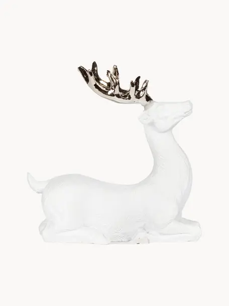 Ručně vyrobená dekorace Deer, V 9 cm, Polyresin, Bílá, zlatá, Š 9 cm, V 9 cm
