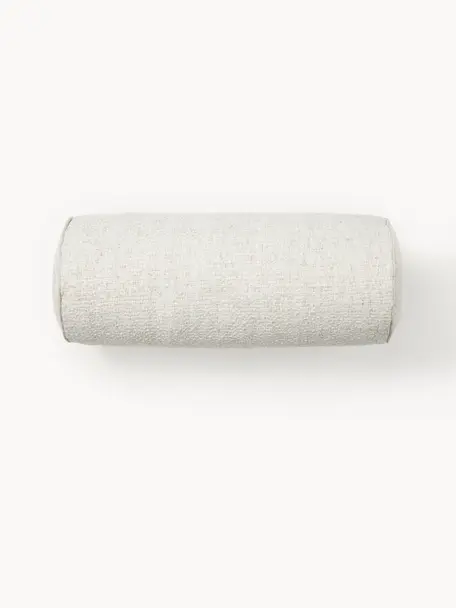 Cojín rulo en tejido bouclé Aya, Blanco crema, Ø 17 x L 45 cm