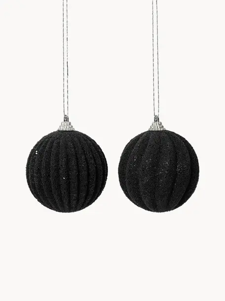 Boules de Noël Loop, 12 élém., Mousse, Noir, Ø 8 cm