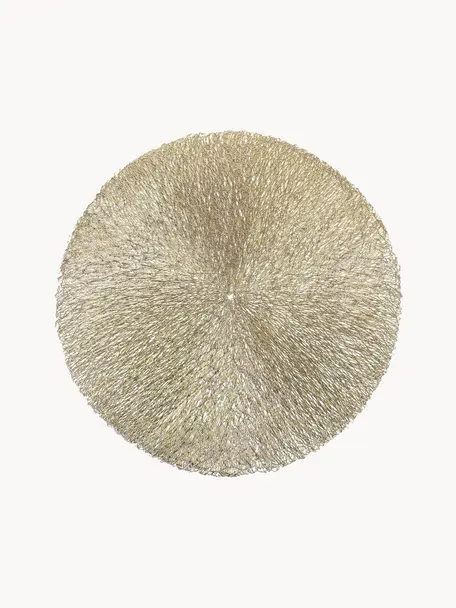 Tovaglietta americana rotonda con frange Linda 6 pz, Materiale sintetico, Dorato, Ø 38 cm