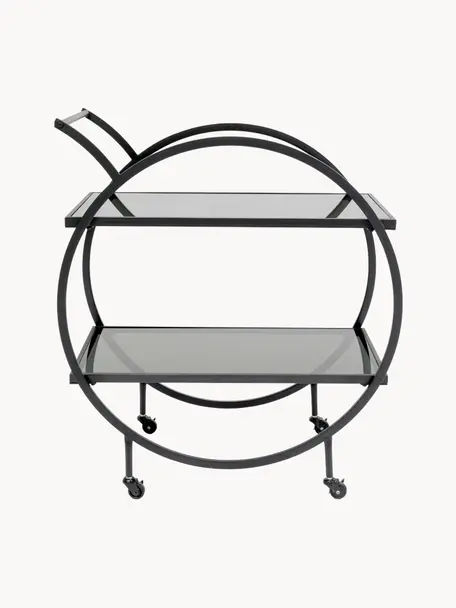 Camarera de metal Loft, Estructura: metal, recubierto en polv, Bandejas: vidrio laminado tintado, Negro, An 74 x Al 85 cm
