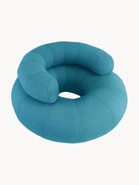 Fauteuil lounge de jardin artisanal Don Out, Bleu pétrole, Ø 98 x haut. 50 cm