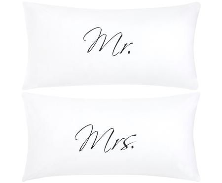 Perkal-Kissenbezüge Mr&Mrs, 2er-Set