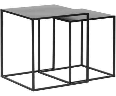 LIFA LIVING Tavolino da salotto moderno set da 3 tavolinetti design a incastro tavolini componibili in metallo nero stile shabby per cucina e soggiorno