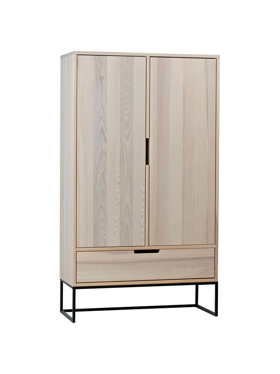 Dressoir Silas, Frame: geborsteld en gelakt esse, Poten: gelakt metaal, Beige, 85 x 149 cm