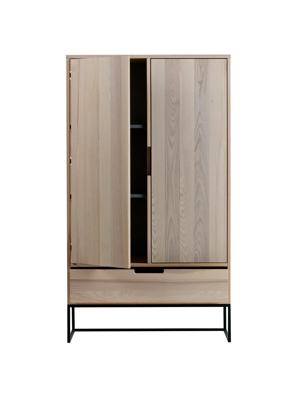 Dressoir Silas, Frame: geborsteld en gelakt esse, Poten: gelakt metaal, Beige, 85 x 149 cm