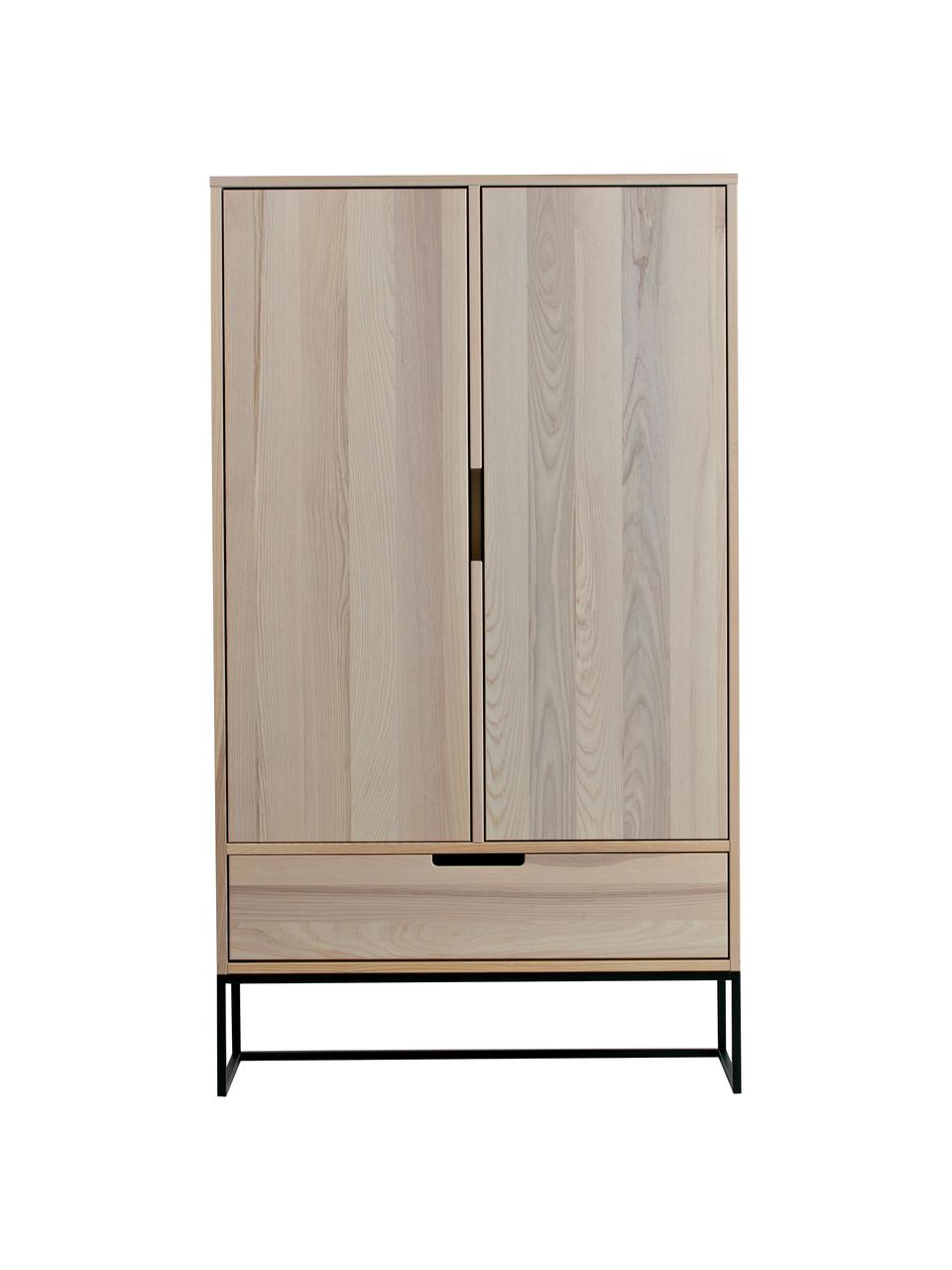 Credenza alta in legno di frassino Silas, Piedini: metallo verniciato, Beige, Larg. 85 x Alt. 149 cm