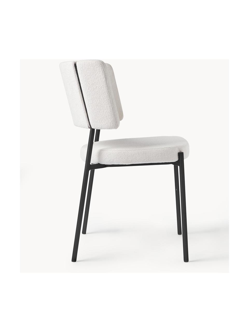 Bouclé gestoffeerde stoelen Samantha, 2 stuks, Bekleding: bouclé (100 % polyester) , Poten: metaal, gecoat, Bouclé Off White, zwart, B 55 x H 55 cm