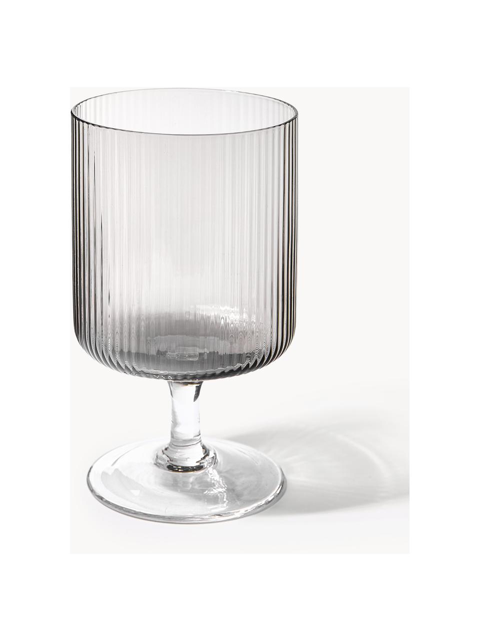 Bicchieri da vino in vetro soffiato con scanalatura in rilievo Ripple 2 pz, Vetro soffiato, Grigio trasparente e lucido, Ø 8 x Alt. 13 cm, 270 ml