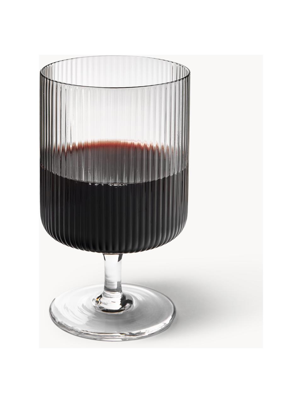 Verres à vin striés soufflés bouche Ripple, 2 pièces, Verre, soufflé bouche, Gris, transparent et haute brillance, Ø 8 x haut. 13 cm, 270 ml