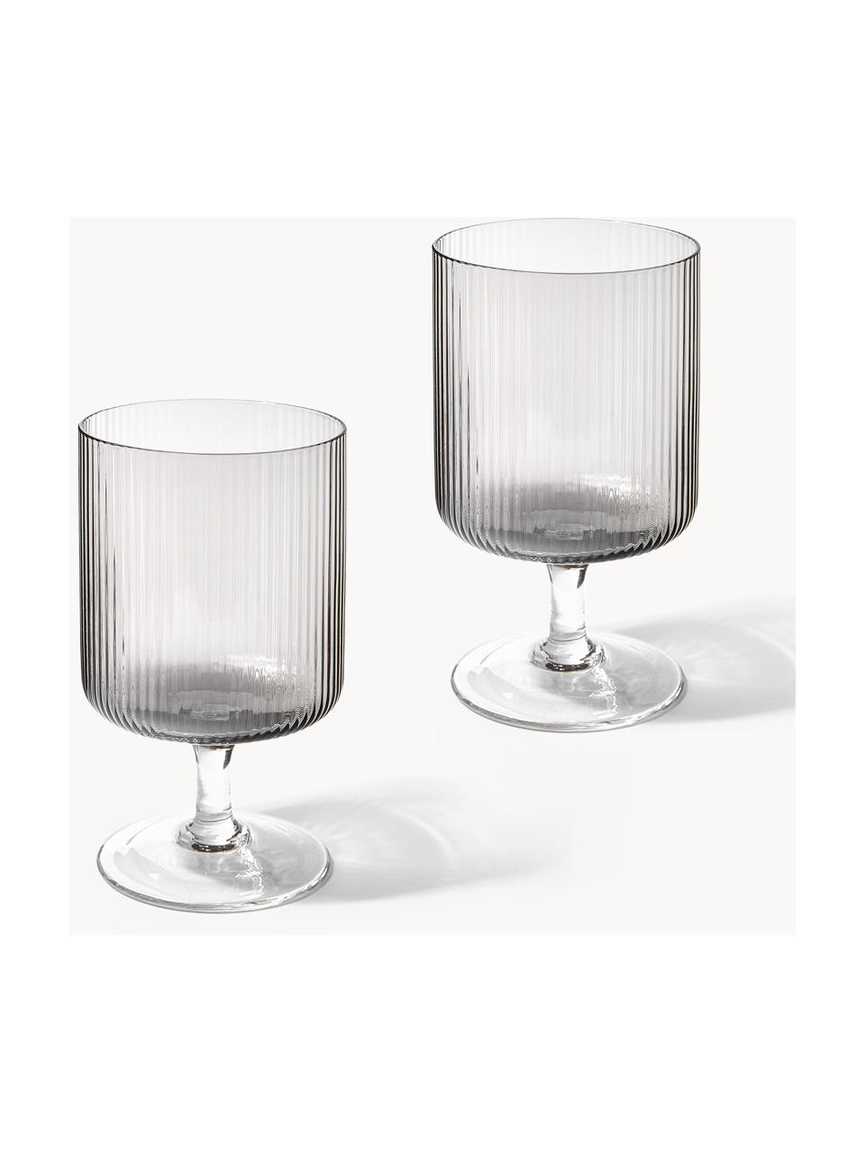 Verres à vin striés soufflés bouche Ripple, 2 pièces, Verre, soufflé bouche, Gris, transparent et haute brillance, Ø 8 x haut. 13 cm, 270 ml