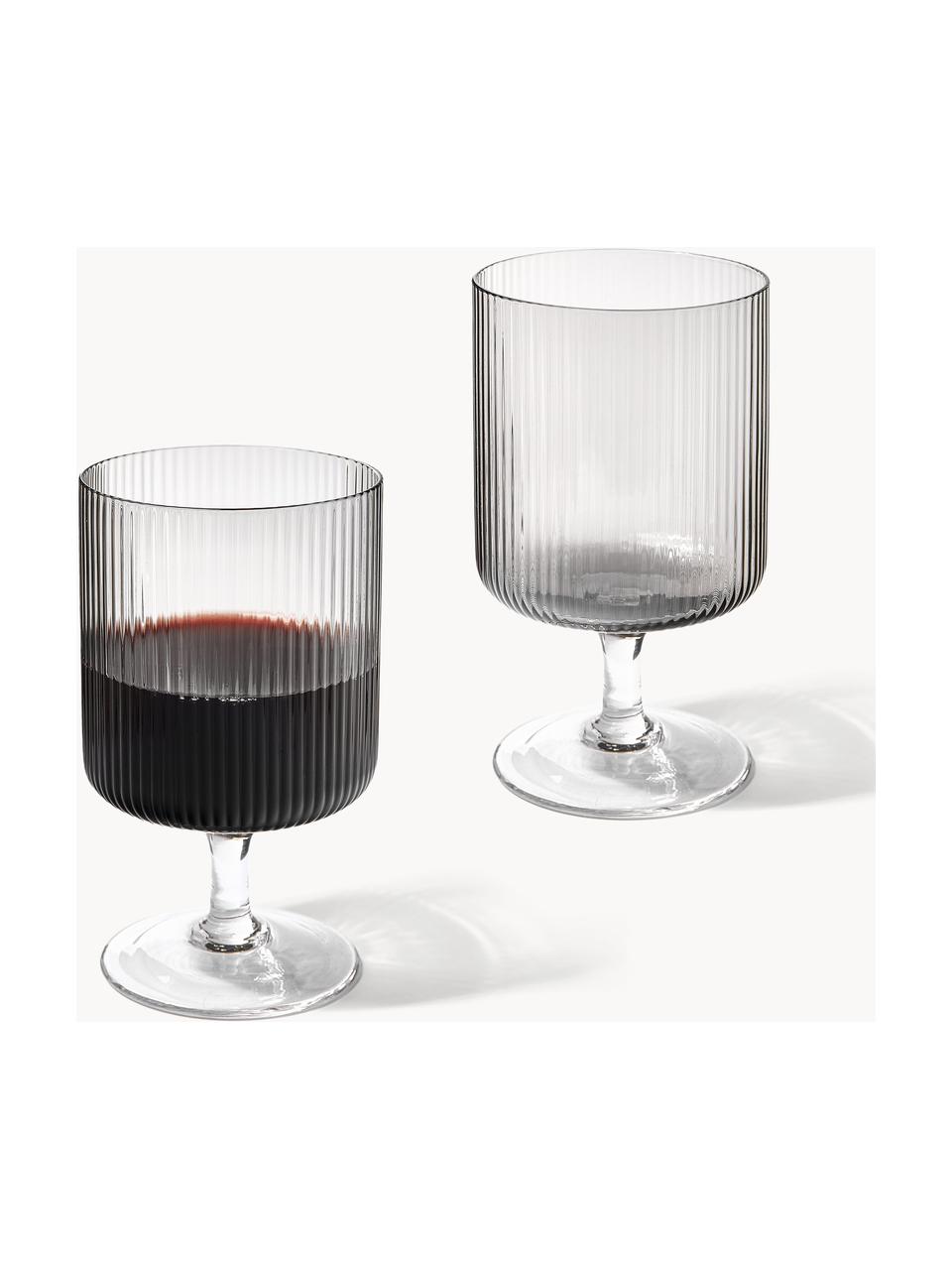 Bicchieri da vino in vetro soffiato con scanalatura in rilievo Ripple 2 pz, Vetro soffiato, Grigio trasparente e lucido, Ø 8 x Alt. 13 cm, 270 ml