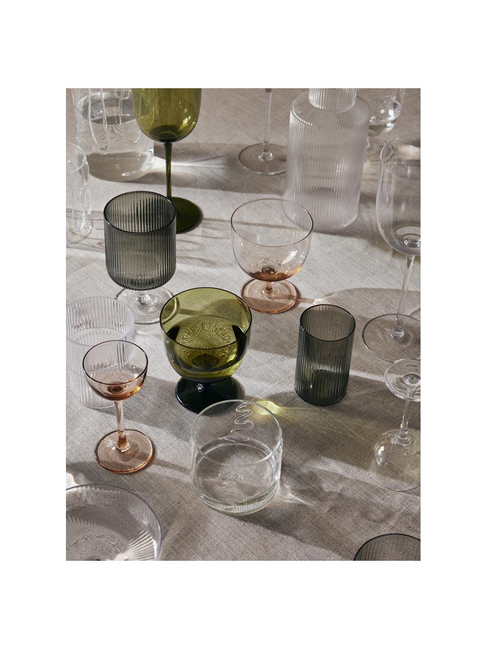 Verres à vin striés soufflés bouche Ripple, 2 pièces, Verre, soufflé bouche, Gris, transparent et haute brillance, Ø 8 x haut. 13 cm, 270 ml