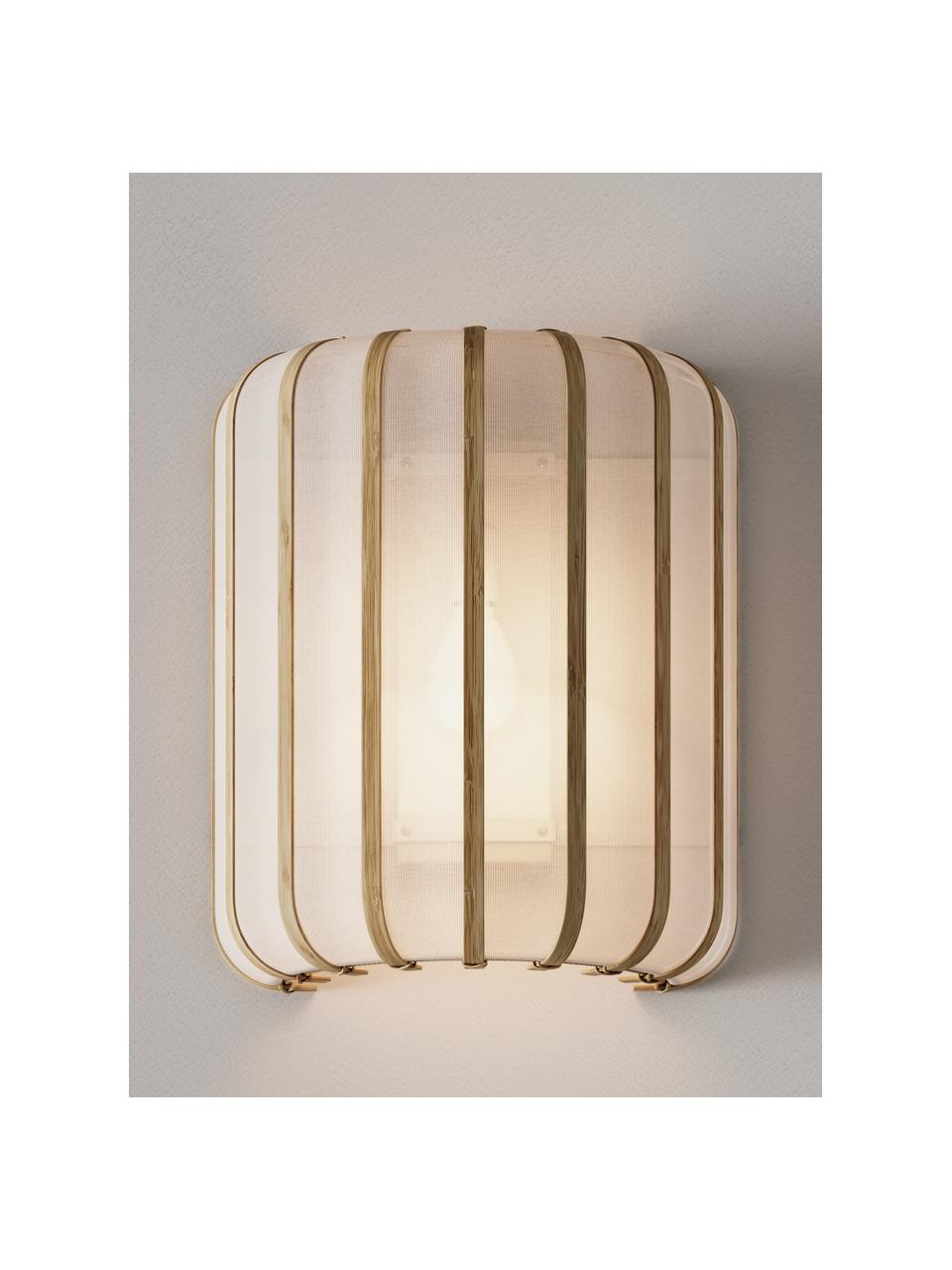 Aplique de bambú Salma, Pantalla: tejido, madera de bambú, , Anclaje: metal, Blanco, madera clara, An 25 x Al 30 cm