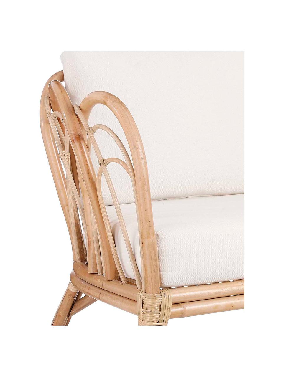 Sillón de ratán con cojines Sherbrooke, Marrón claro, blanco, An 83 x F 72 cm