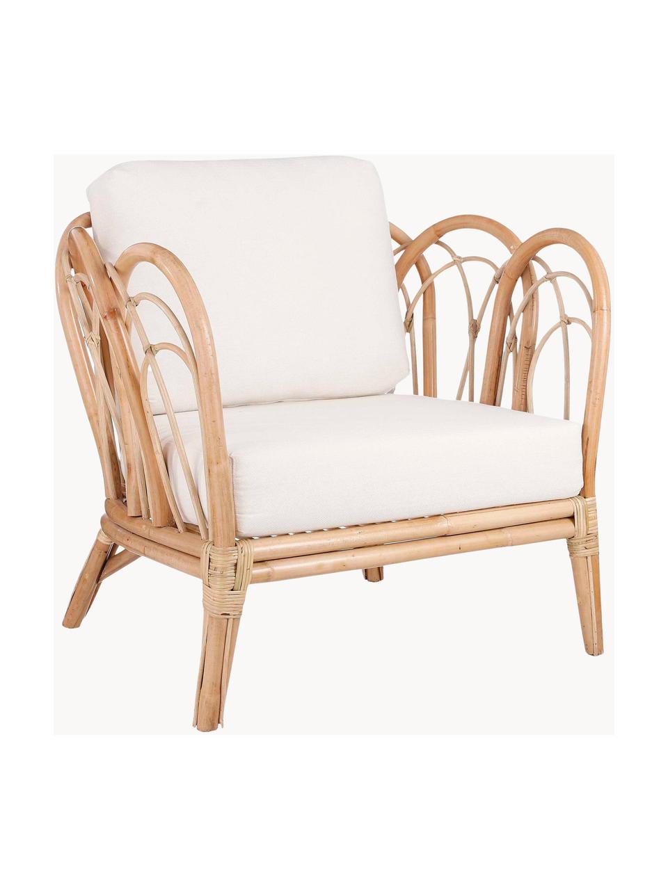 Rotan stoel Sherbrooke met kussen, Lichtbruin, wit, B 83 x D 72 cm