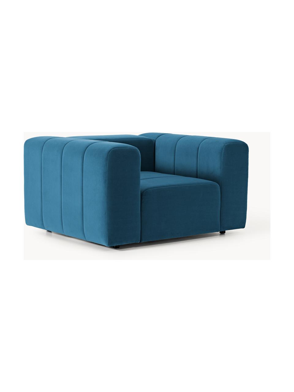 Fauteuil lounge en velours Lena, Velours bleu pétrole, larg. 133 x prof. 106 cm