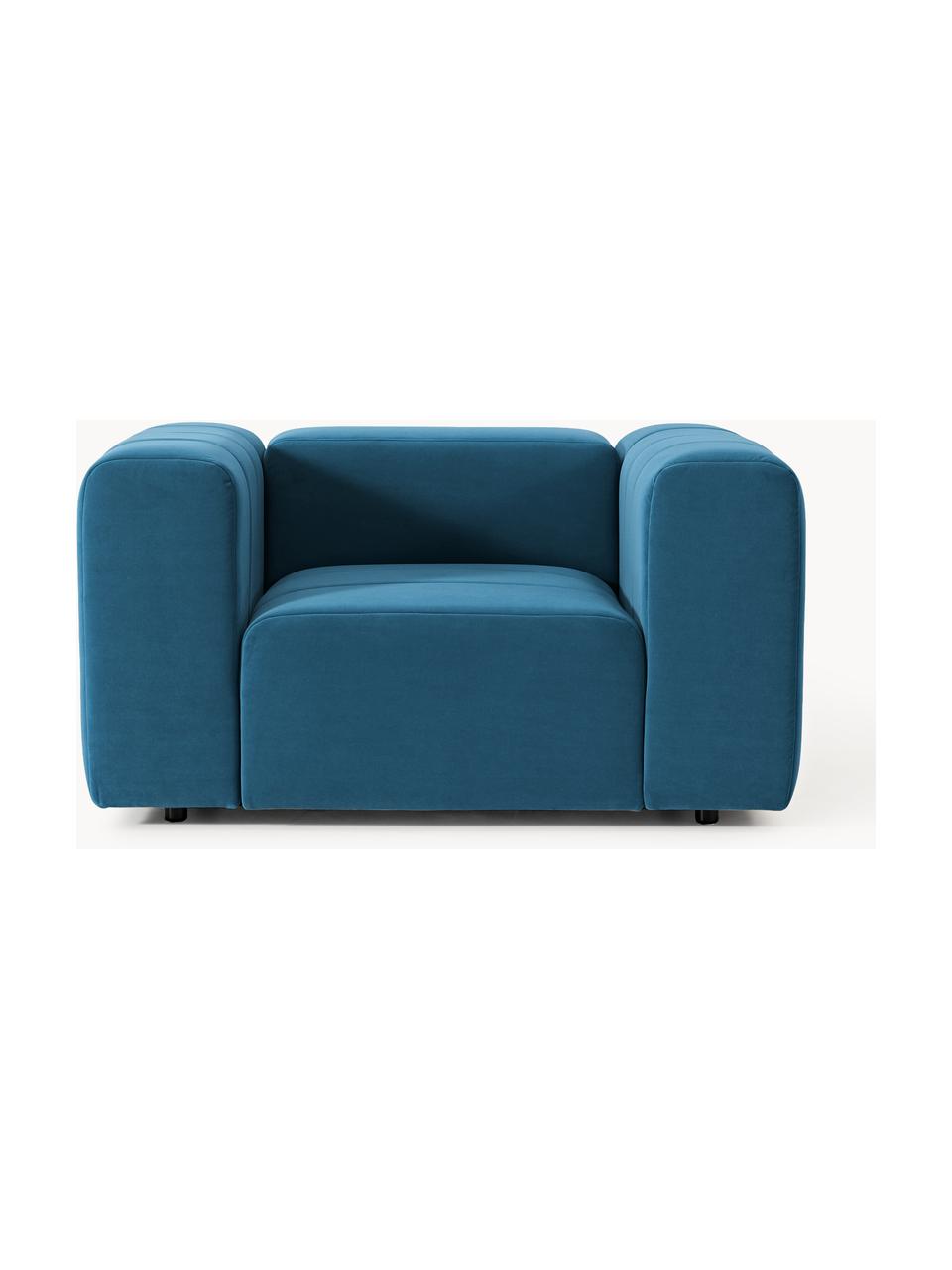 Fauteuil lounge en velours Lena, Velours bleu pétrole, larg. 133 x prof. 106 cm