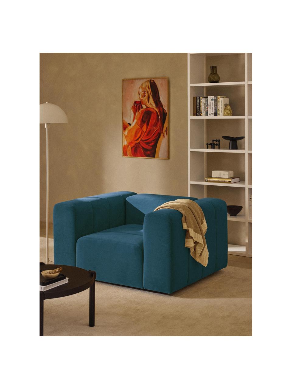 Fauteuil lounge en velours Lena, Velours bleu pétrole, larg. 133 x prof. 106 cm