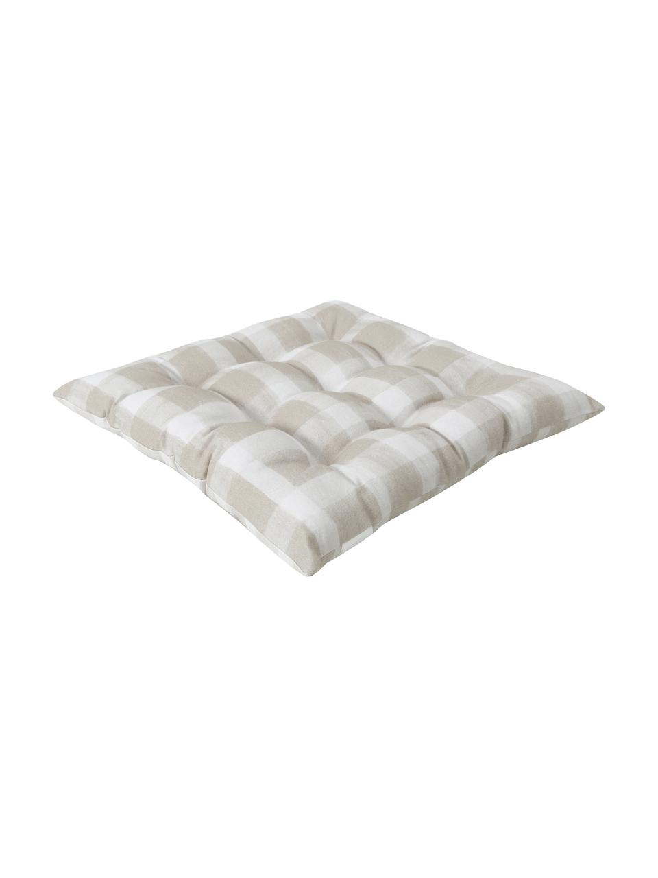 Kariertes Baumwoll-Sitzkissen Milène in Beige, Bezug: 100% Baumwolle, Beige, B 40 x L 40 cm