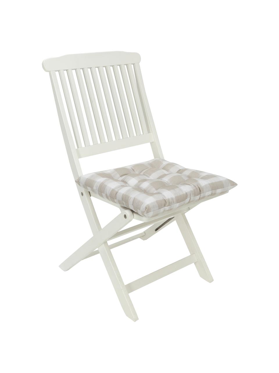 Cuscino sedia in cotone a quadretti Milène, Rivestimento: 100% cotone, Beige, Larg. 40 x Lung. 40 cm