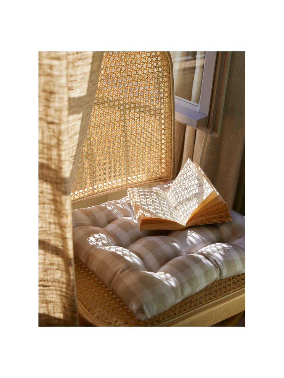 Cuscino sedia in cotone a quadretti Milène, Rivestimento: 100% cotone, Beige, Larg. 40 x Lung. 40 cm