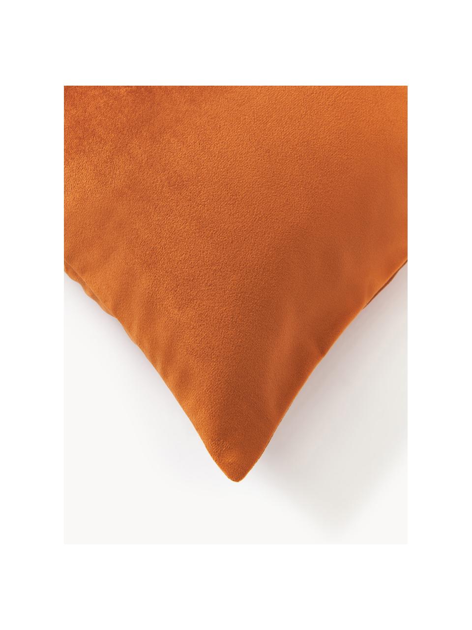 Housse de coussin 45x45 en velours brodé Nora, 100 % velours de polyester, Terracotta, doré, larg. 45 x long. 45 cm