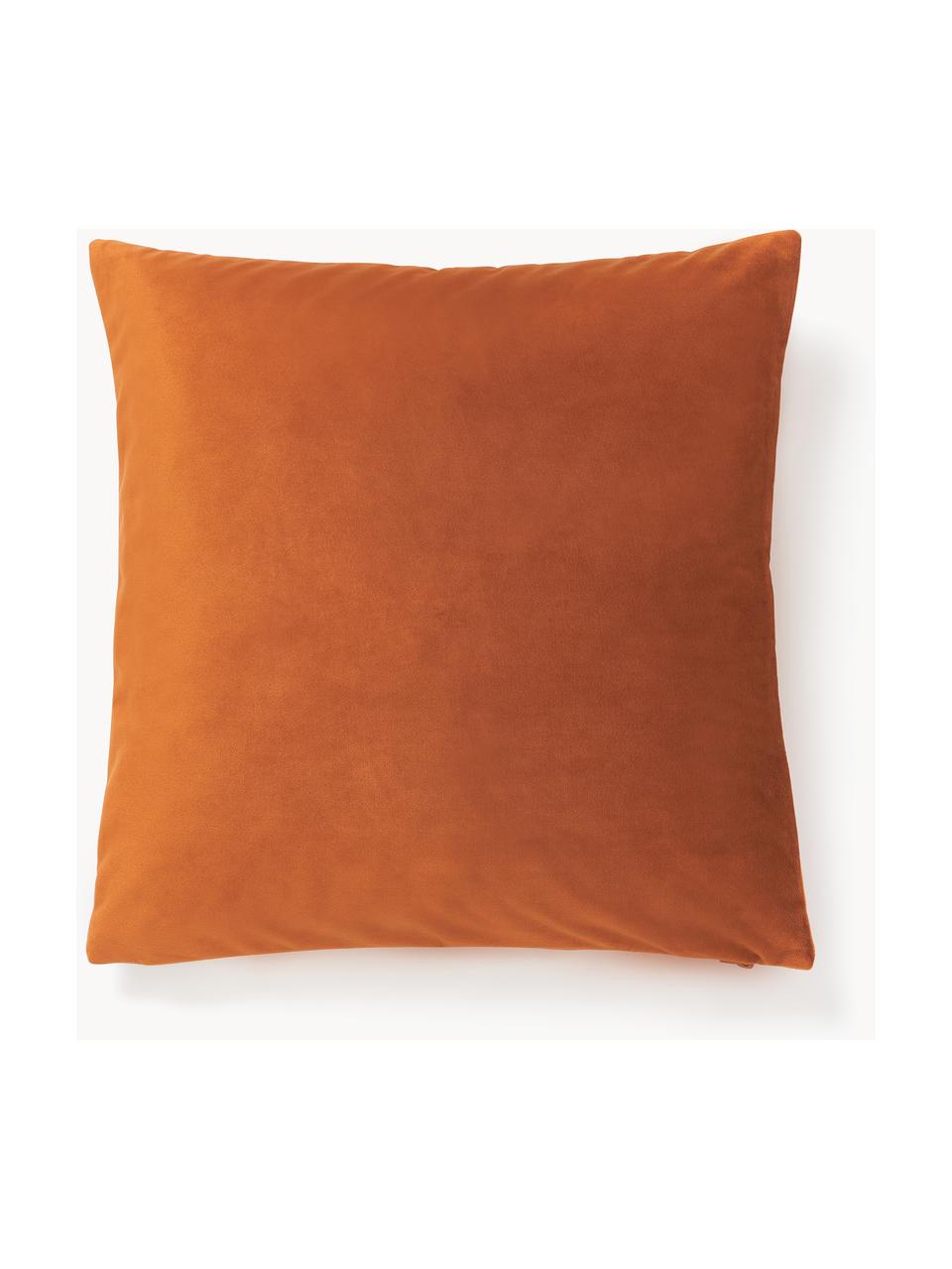 Housse de coussin 45x45 en velours brodé Nora, 100 % velours de polyester, Terracotta, doré, B 45 x L 45 cm