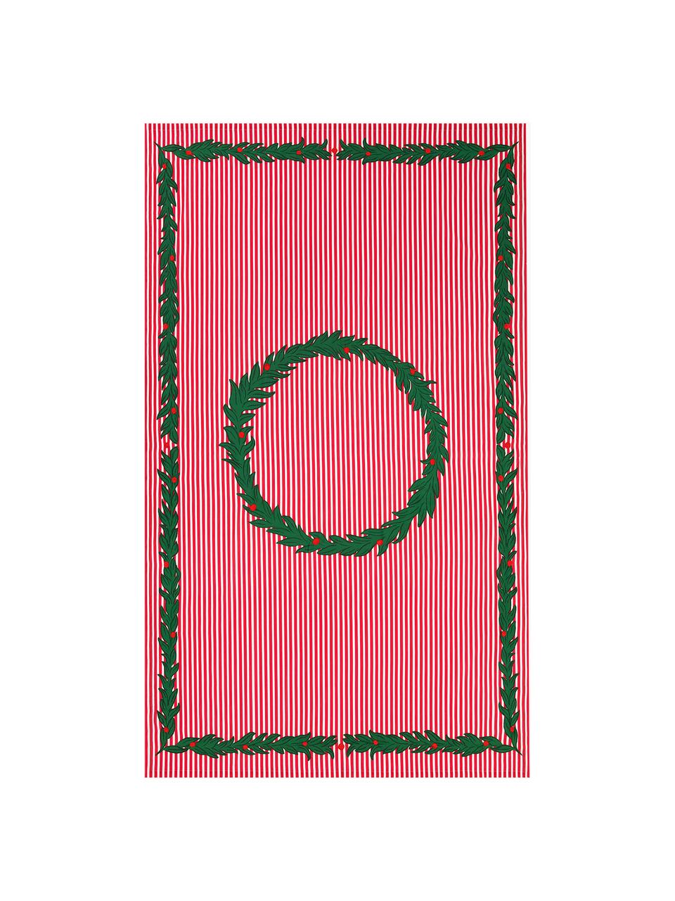 Weihnachts-Tischdecke Christmas Wreath, 100 % Baumwolle, Rot, Weiß, Dunkelgrün, 4-6 Personen (B 150 x L 250 cm)