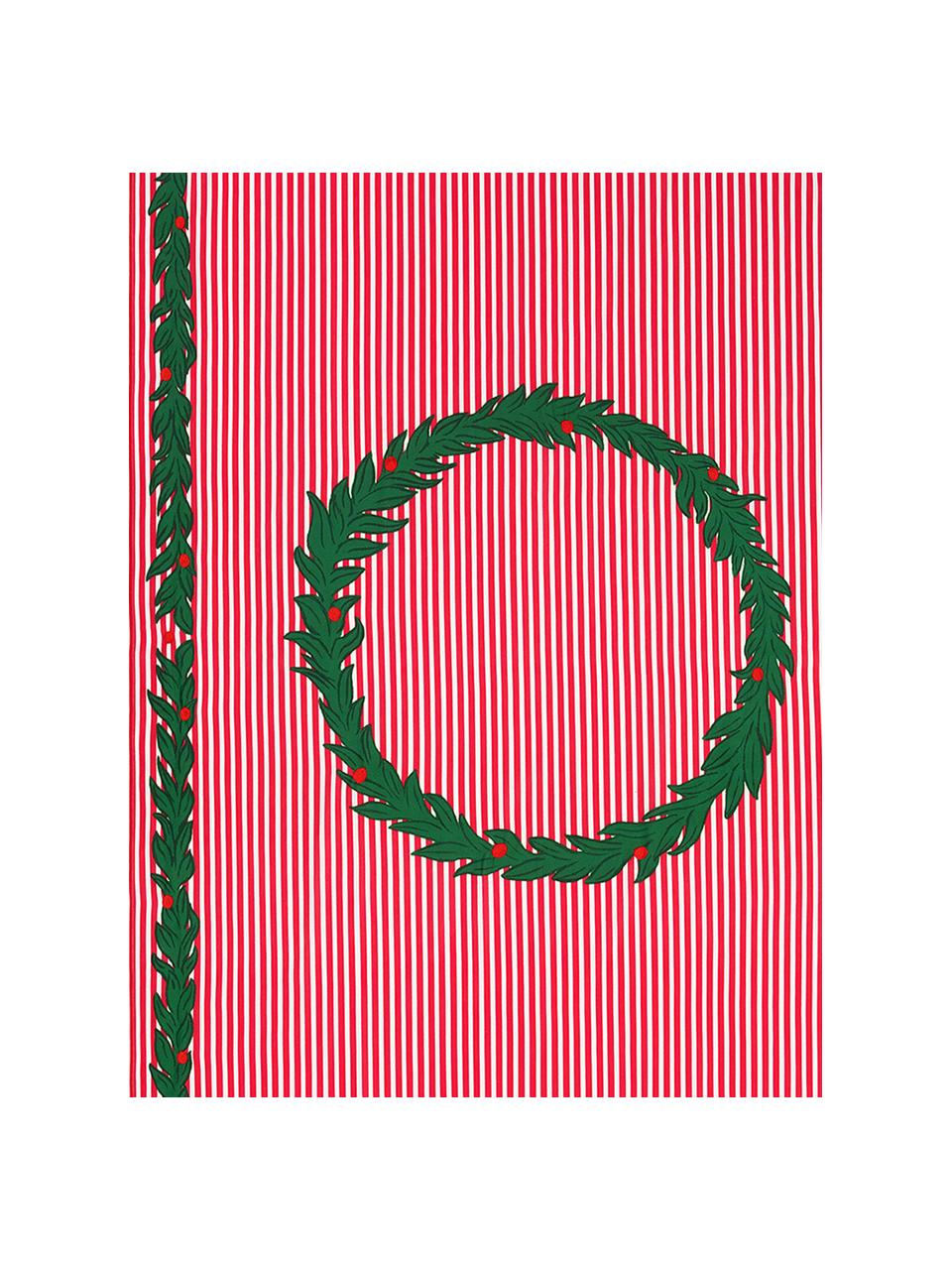 Weihnachts-Tischdecke Christmas Wreath, 100 % Baumwolle, Rot, Weiß, Dunkelgrün, 4-6 Personen (B 150 x L 250 cm)