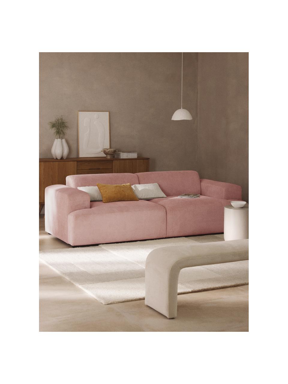 Cord-Sofa Melva (3-Sitzer), Bezug: Cord (92% Polyester, 8% P, Gestell: Massives Kiefernholz, Spa, Füße: Kunststoff Dieses Produkt, Cord Altrosa, B 238 x T 101 cm