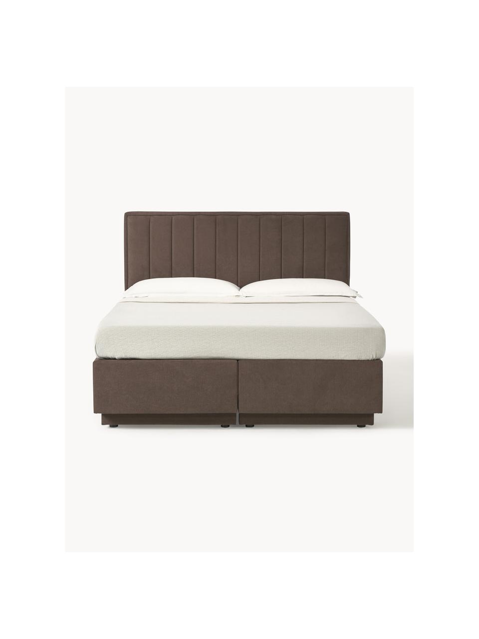 Boxspringbed Livia met opbergruimte, Matras: 5-zones pocketvering, Geweven stof donkerbruin, B 140 x L 200 cm, hardheidsgraad H3