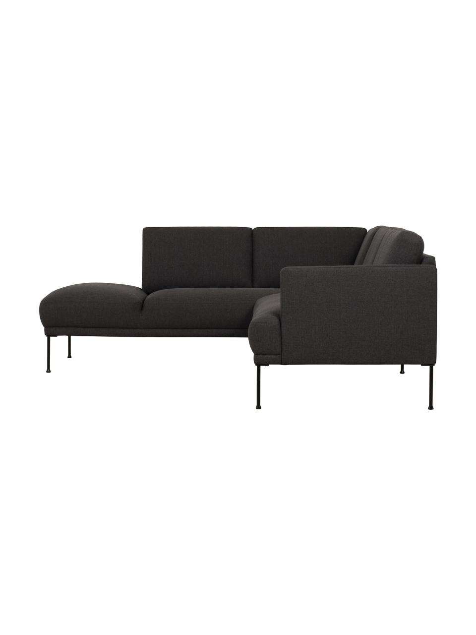 Canapé d'angle en tissu pieds en métal Fluente, Tissu gris foncé, larg. 221 x prof. 200 cm, méridienne à gauche