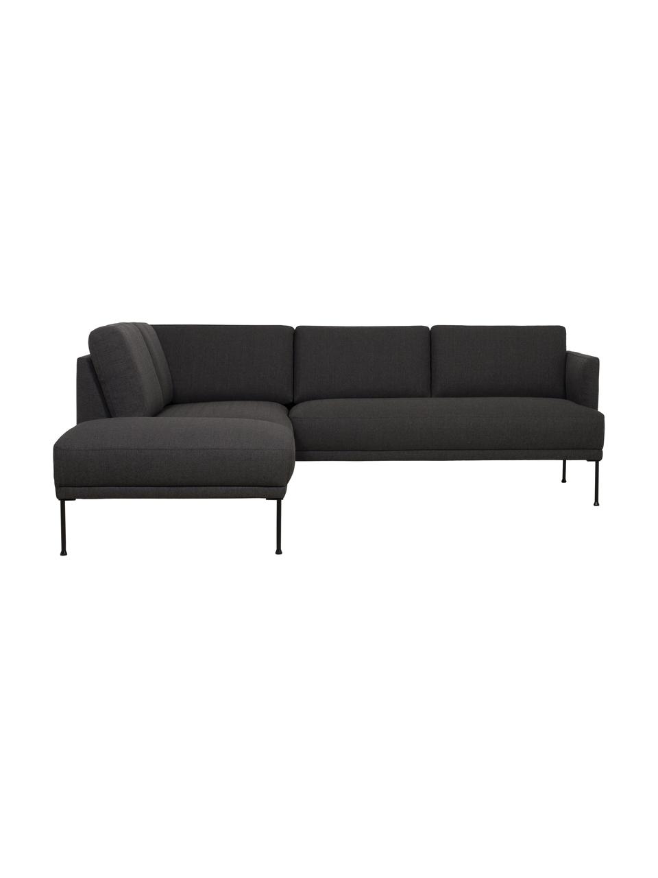 Hoekbank Fluente met metalen poten, Bekleding: 100% polyester. Met 40.00, Frame: massief grenenhout, FSC-g, Poten: gepoedercoat metaal., Geweven stof donkergrijs, B 221 x D 200 cm, hoekdeel links