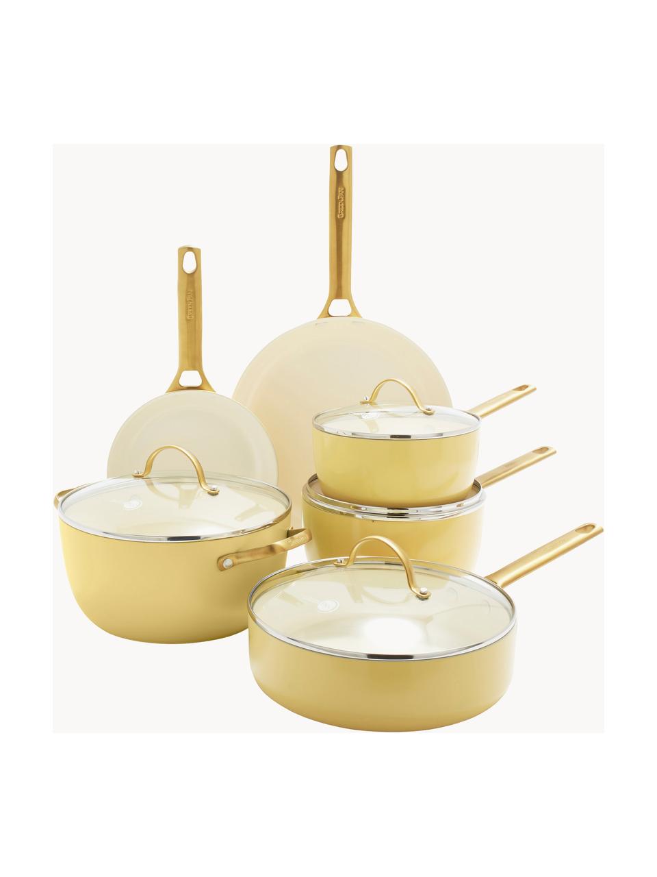 Batteria di pentole con rivestimento antiaderente Padova 10 pz, Coperchio: vetro, Giallo sole, bianco crema, dorato, Set in varie misure