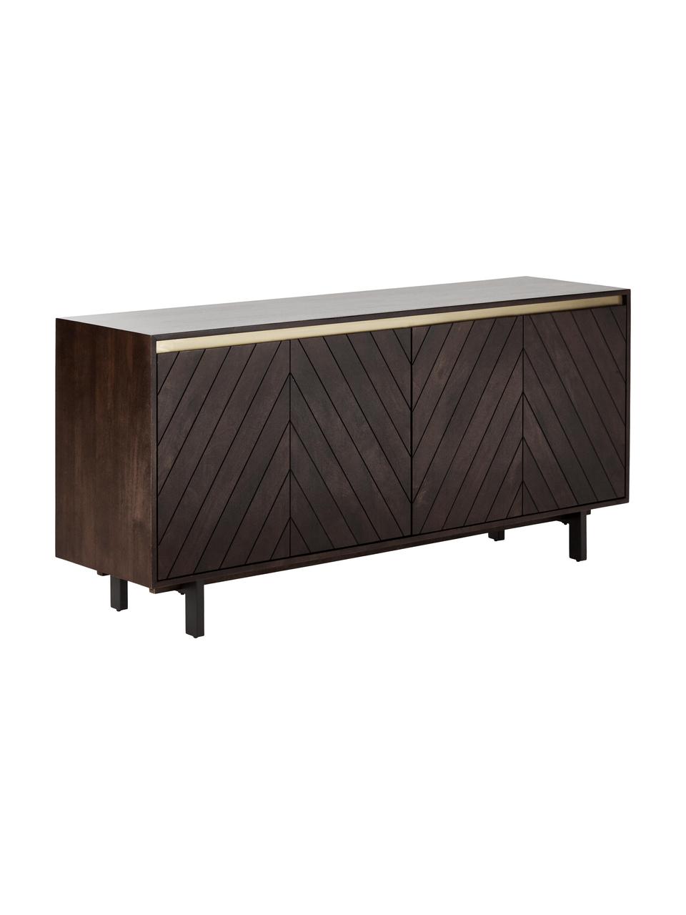 Credenza in legno massello Karl, Piedini: metallo verniciato a polv, Legno di mango, dorato, Larg. 165 x Alt. 61 cm