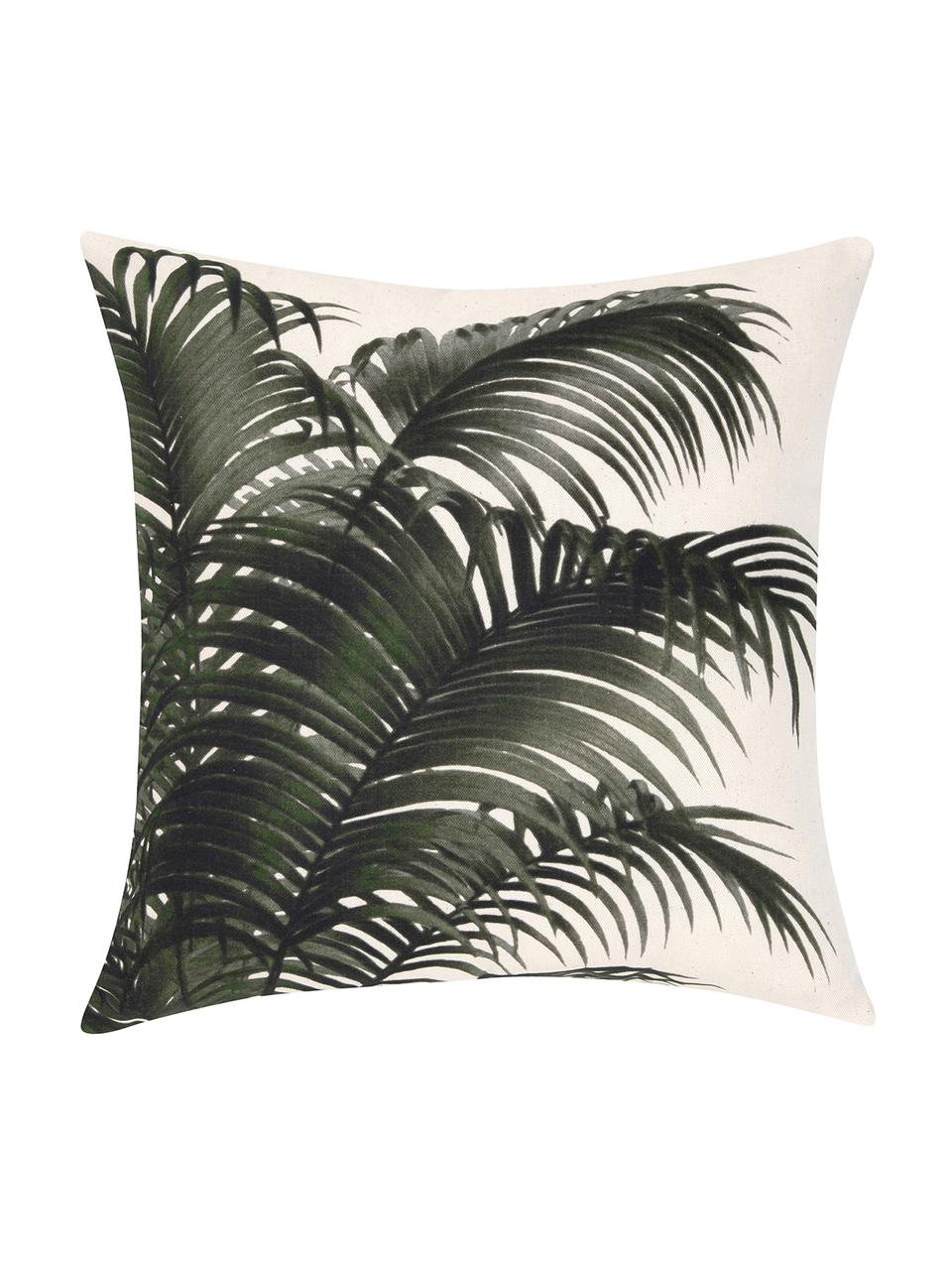 Kissenhülle Palmeira mit Palmenprint, 100% Baumwolle, Ecru, Grün, B 40 x L 40 cm