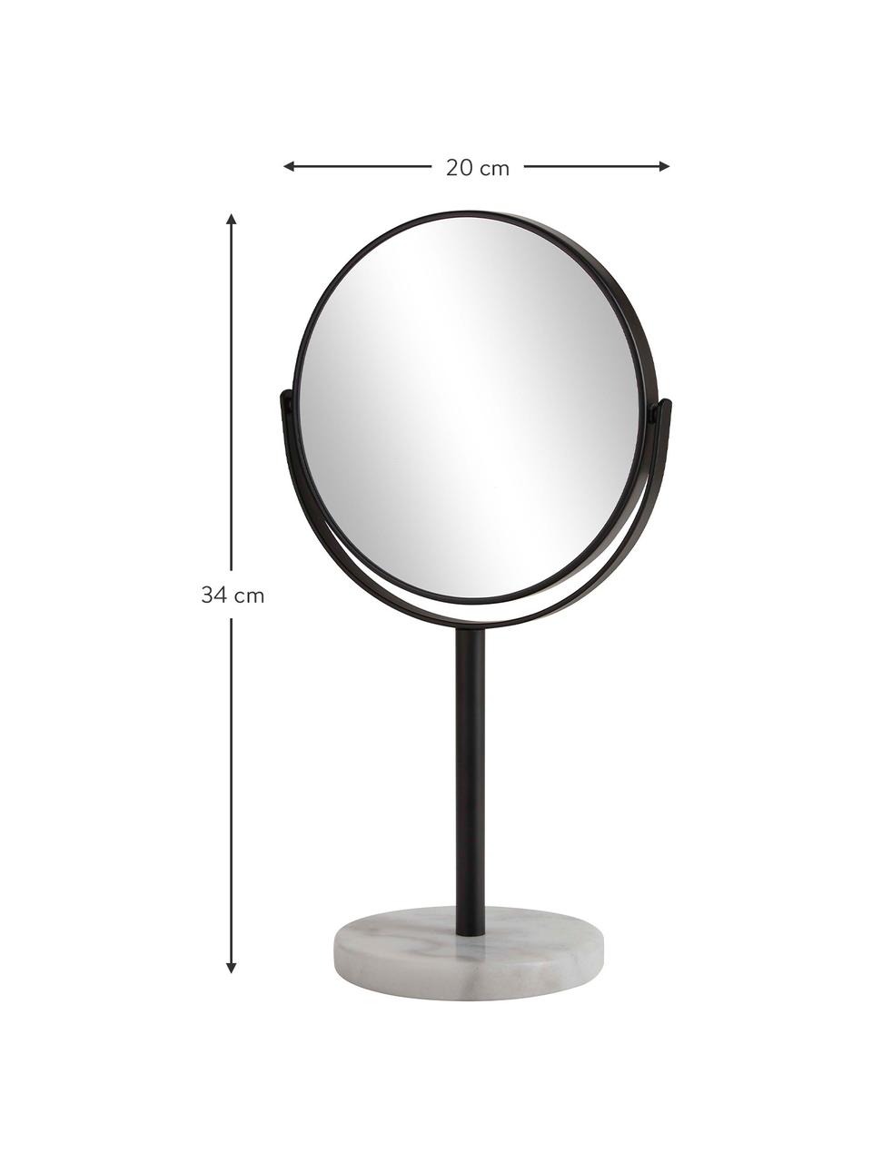 Specchio cosmetico con base in marmo bianco Ramona, Cornice: metallo, Superficie dello specchio: lastra di vetro, Nero, bianco, Ø 20 x Alt. 34 cm