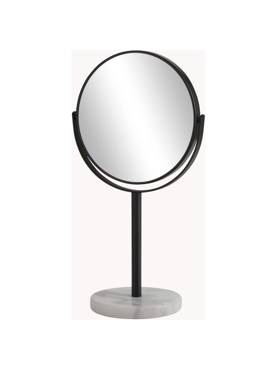 Specchio per trucco con base in marmo bianco Ramona, Cornice: metallo, Superficie dello specchio: lastra di vetro, Nero, bianco marmorizzato, Ø 20 x Alt. 34 cm