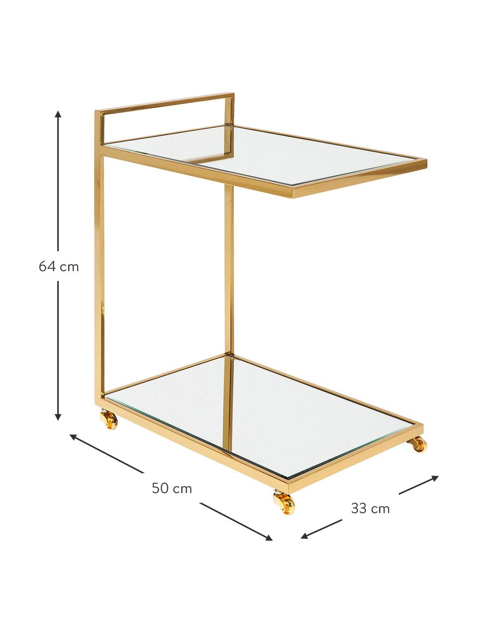 Camarera de espejos Classy Gold, Estructura: acero inoxidable, latón, Bandejas: cristal, reflejante, Ruedas: plástico, Dorado, vidrio, An 50 x Al 64 cm