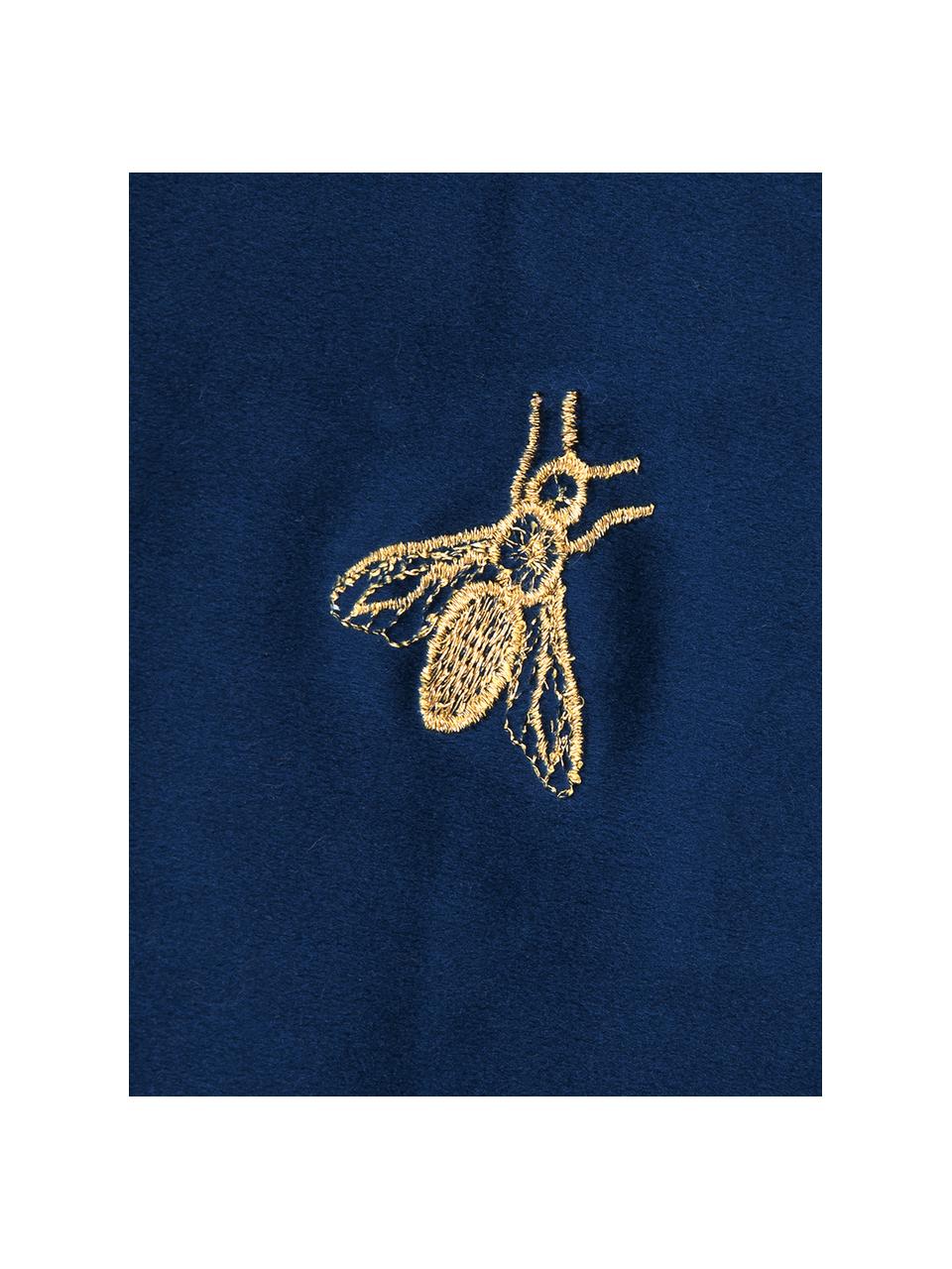 Bestickte Samt-Kissenhülle Nora in Blau/Gold, 100% Polyestersamt, Navyblau, 45 x 45 cm