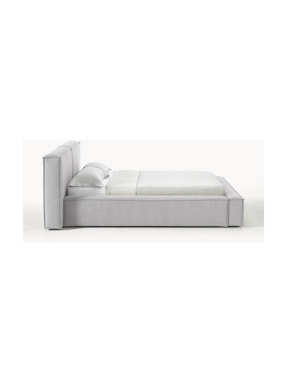 Gestoffeerd bed Lennon met opbergruimte, Bekleding: 100% polyester Met 115.00, Frame: massief grenenhout, multi, Poten: hout, kunststof Dit produ, Geweven stof grijs, B 248 x L 243 cm (ligvlak 180 x 200 cm)