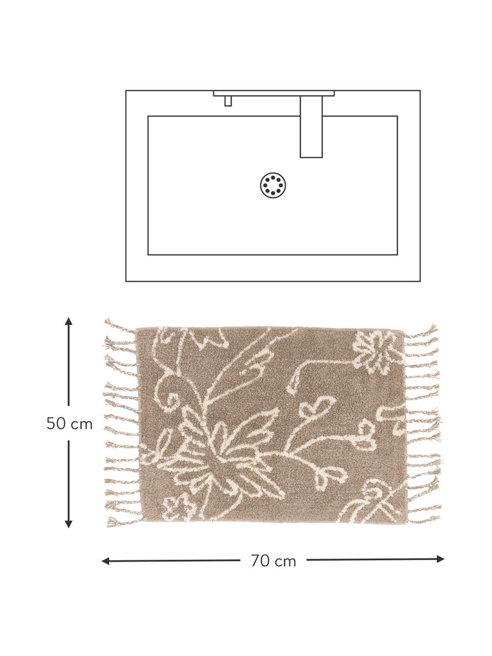 Badvorleger Lotus mit Fransen, 100% Baumwolle, Beige, Weiss, mit Floralem-Muster, B 50 x L 70 cm