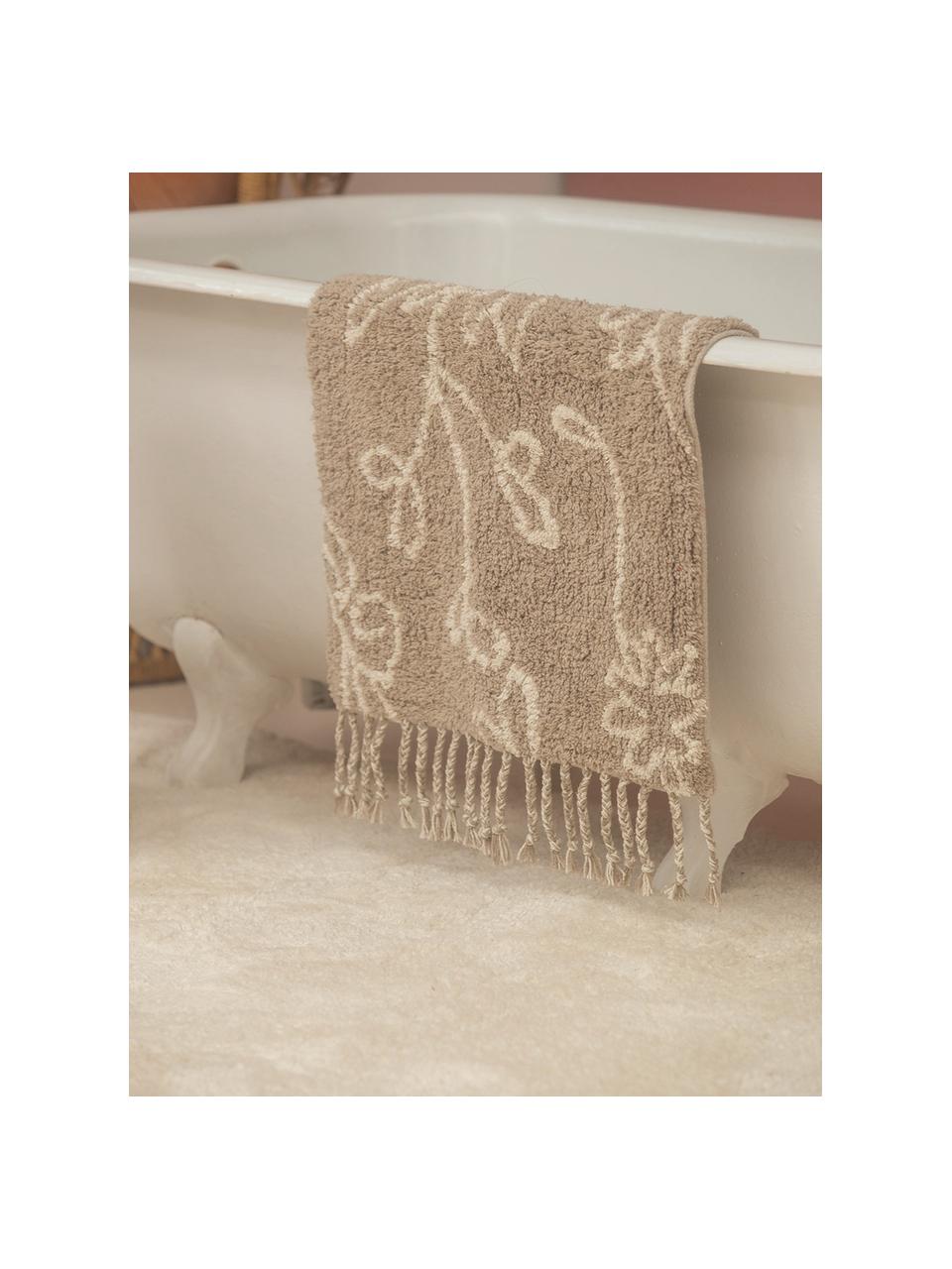 Tappeto bagno con frange Lotus, 100% cotone, Beige, bianco, Larg. 50 x Lung. 70 cm