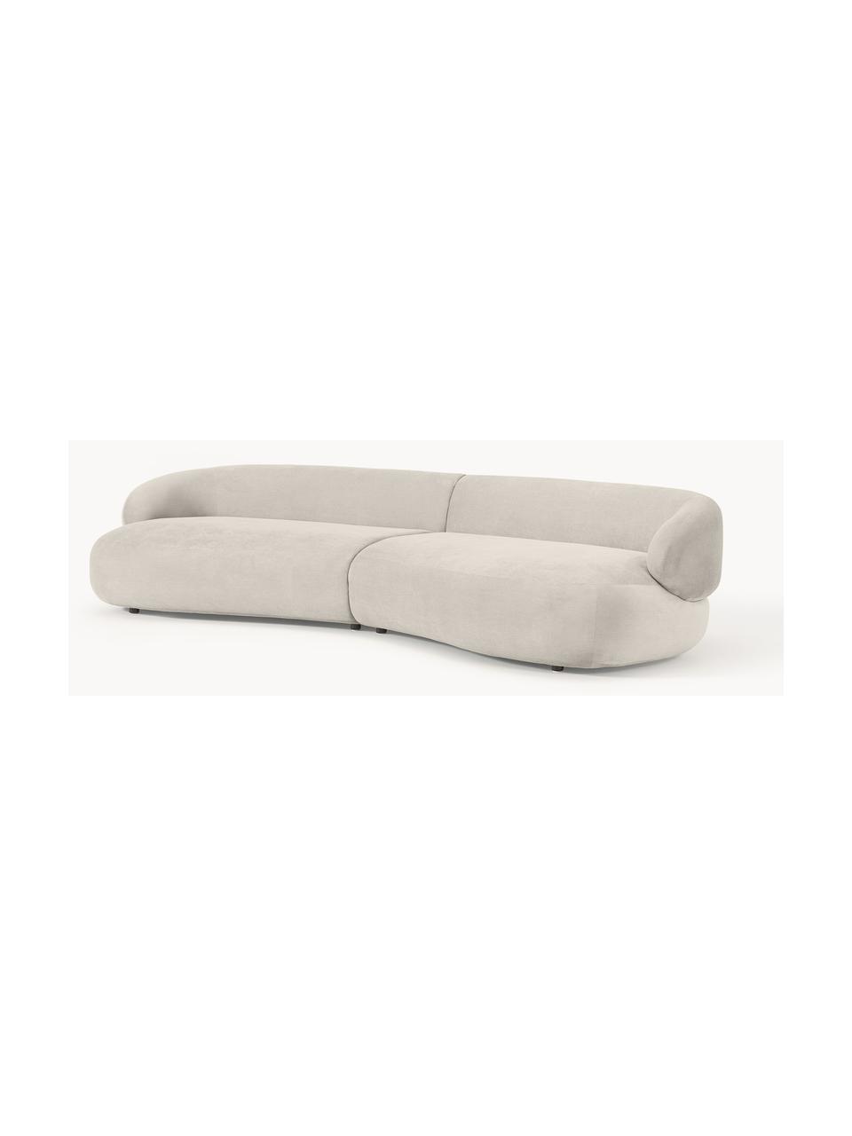 Divano curvo 4 posti Alba, Rivestimento: 97% poliestere, 3% nylon , Rivestimento: imbottitura in schiuma, Struttura: legno massiccio di abete , Piedini: plastica Il materiale uti, Tessuto bianco crema, Larg. 326 x Prof. 112 cm