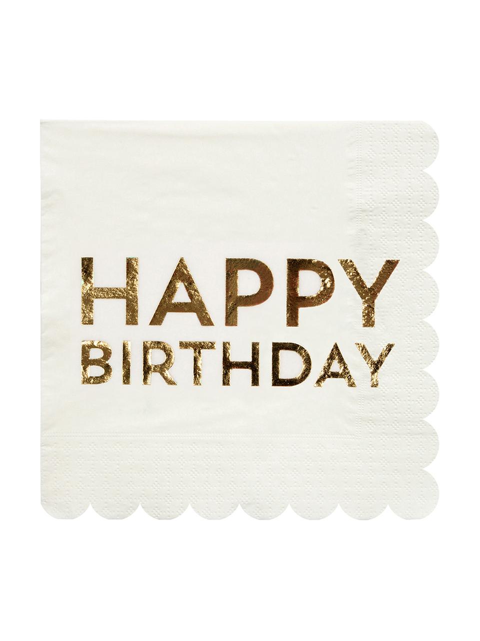 Servilletas de papel Birthday, 16 uds., Papel, Blanco, dorado, An 33 x L 33 cm