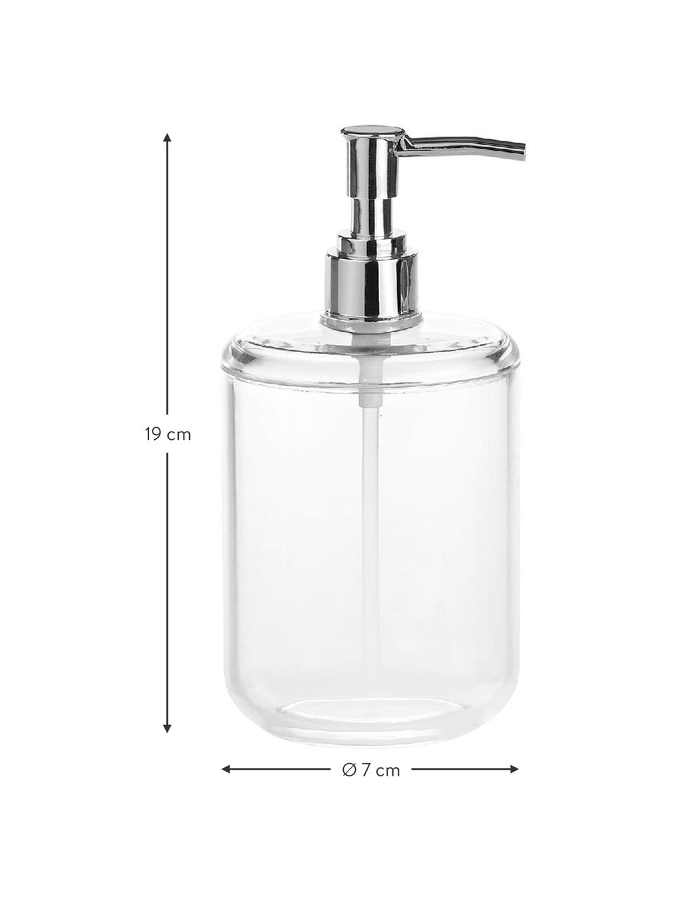 Dispenser sapone in vetro acrilico Delan, Contenitore: vetro acrilico, Testa della pompa: materiale sintetico, Trasparente, cromo, Ø 7 x Alt. 19 cm